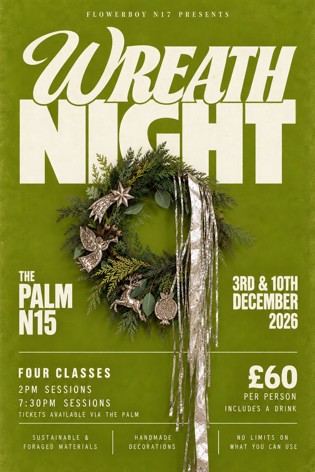 1 x Ticket Festive Wreath Making 2pm 3rd Dec
